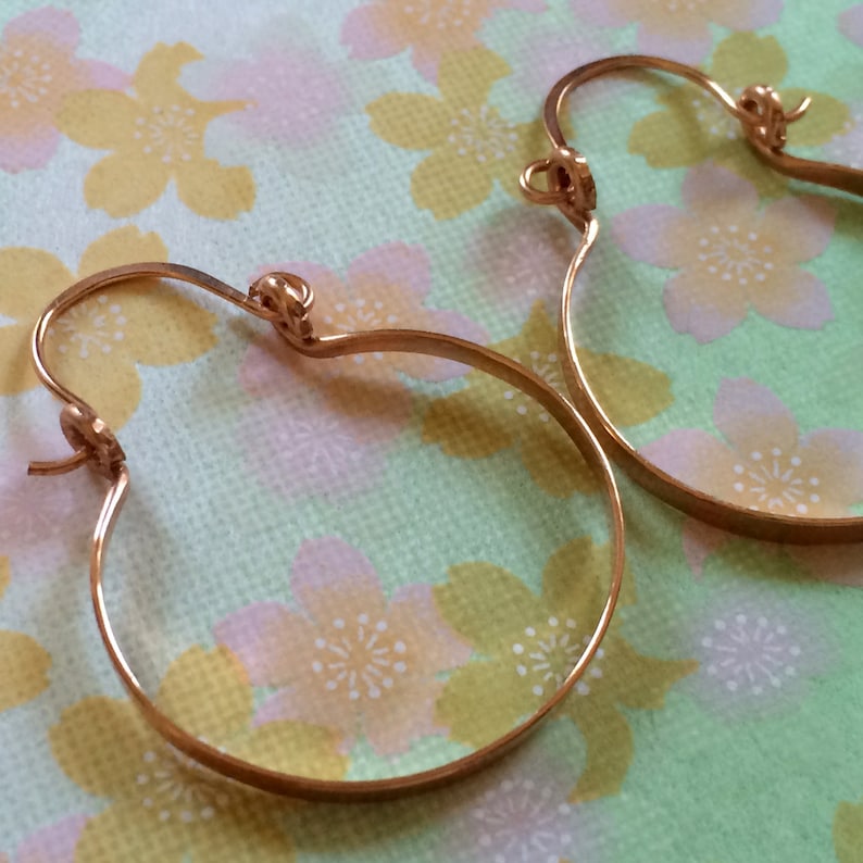 Rose Gold Hammered Hinged Hoop Earrings 1 Small Rose Gold Hoops Wire Jewelry Horseshoe Hoops image 1