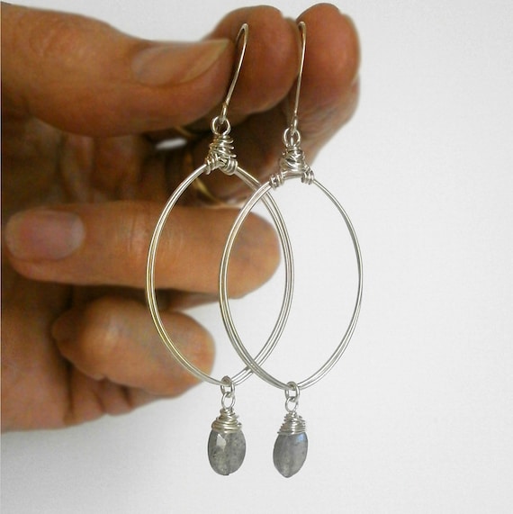 Natural gemstonesfaceted brioletteseverydayBohosparklingChandelier LABRADORITE /& IOLITE HOOP earrings Sterling silver Hoops,peridot