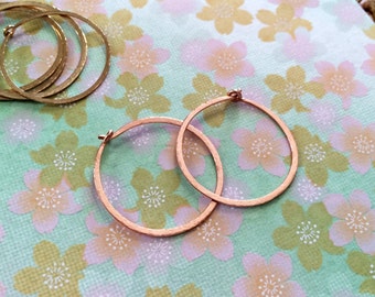 Hammered Rose Gold Hoops 1" Small Hoop Earrings 25mm Rose Gold Filled Hoops Simple, Everyday, Thin Hoops Wire Jewelry Bellanti Jewelry