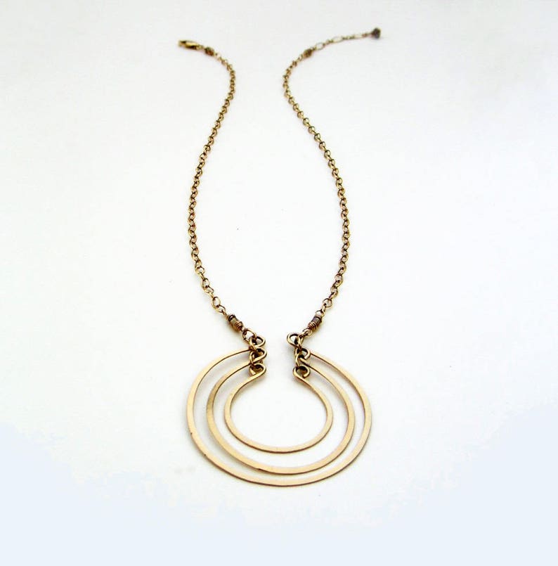 Gold Open Circles Pendant 3 Circles Necklace Layered Rings Pendant