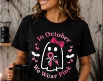In October We Wear Pink Shirt | Ghost & Ribbon Breast Cancer Tee