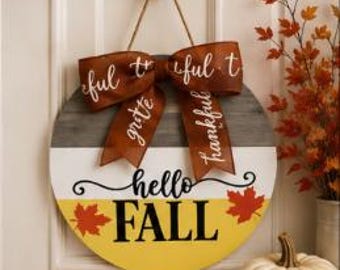 Hand-Painted Hello Fall Wood Sign | Autumn Door Decor