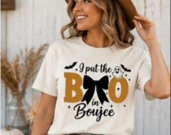 Boo in Boujee Halloween Tee | Leopard Bow Spooky Shirt