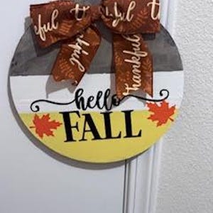 Hello Fall Candy Corn Sign | Thankful Fall Door Decor | Hand-Painted Wood Autumn Sign