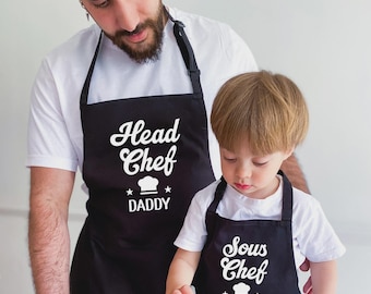 Adult & Kid Apron Set | Matching Baking Aprons | Family Baking Aprons | Parent and Child Aprons | Kitchen Gift Set