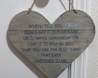Hjärtformad träskylt | Romantisk lantlig inredning, kärlekscitat