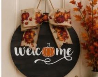 Rustic Welcome Pumpkin Wood Sign | Fall Door Decor