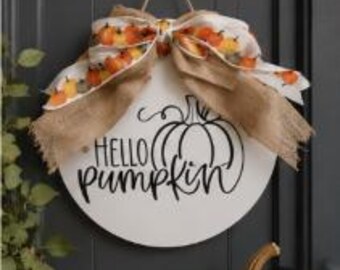 Hello Pumpkin Wood Door Sign | Fall Rustic Farmhouse Decor