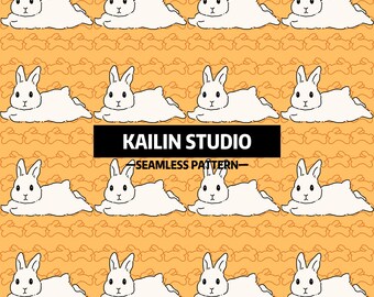 Modèle sans couture lapin kawaii : dessin au trait lapin impression (fichier numérique PNG)