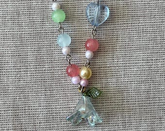 Beaded Pastel Flower, Star, and Heart Charm Necklace