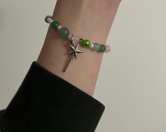 Beaded Wicked Musical Green and Pink Bracelet