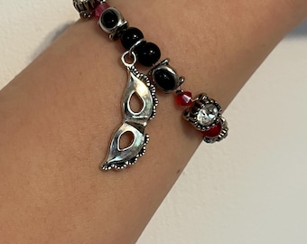 Beaded Phantom of the Opera Musical Red, Black, and Silver Charm Bracelet
