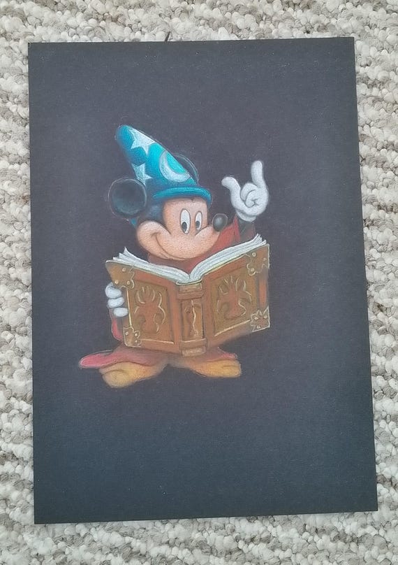 ミッキーマウスのオリジナル鉛筆画。ファンタジア魔法使いの弟子