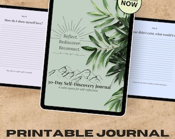 30-Day Self-Discovery Journal Printable Daily Journal PDF, Self-Care Digital Planner, Instant Download, Journal Pages for Personal Growth