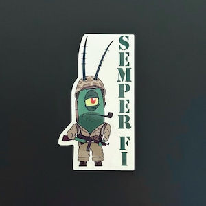 Semper Fidelis USMC Plankton; Funny Military Sticker