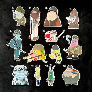 Funny Military WWII Cartoon Stickers, Glossy Vinyl Military Decals