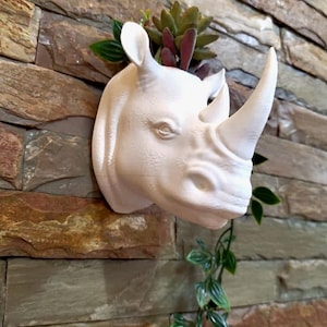 Rhino head wall mount planter pot, animal wall flower vase Home décor, living room decoration piece, 3d printed succulent garden pot