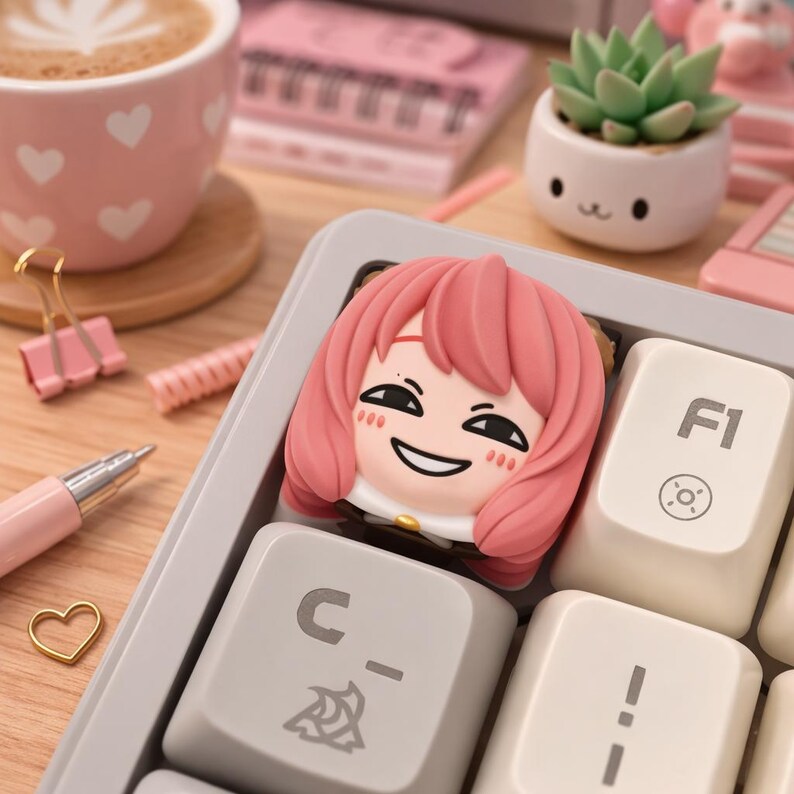 Artisan Resin Keycap Chibi Pink Hair Spy Girl MX Cherry R4 Handmade ...