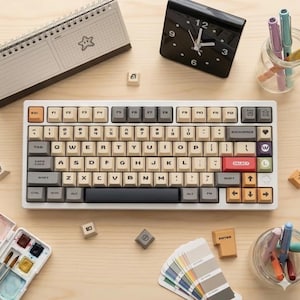 Retro Pixel Art Yellow Keycaps – 152 Keys PBT Cherry Profile – Gaming Keycaps for MX Mechanical Keyboard – Mario Vintage Style