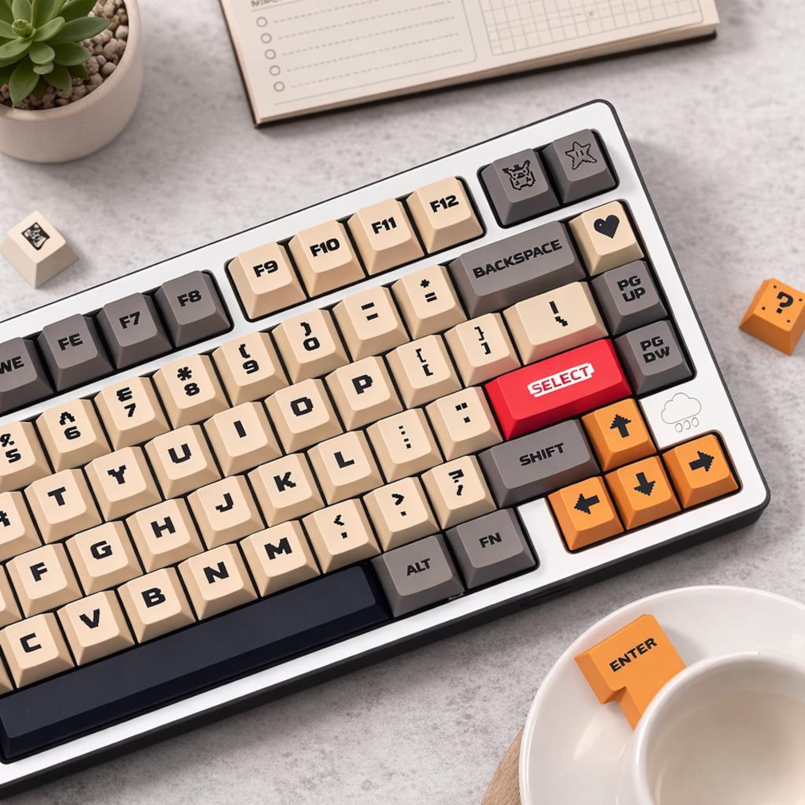 Retro Pixel Art Yellow Keycaps – 152 Keys PBT Cherry Profile – Gaming ...
