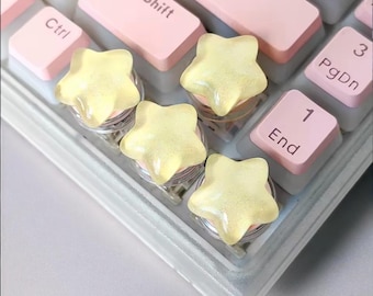 Conjunto de 4 teclas translúcidas em resina com formato de estrela – Teclas artesanais para teclado mecânico, configuração gamer RGB kawaii, acessórios de mesa fofos, presente para ela
