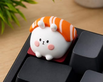 Uroczy Sushi Bunny Artisan Keycap – ręcznie wykonany, żywiczny klawisz ESC do klawiatury mechanicznej, niestandardowy wystrój klawiatury Kawaii Anime Rabbit