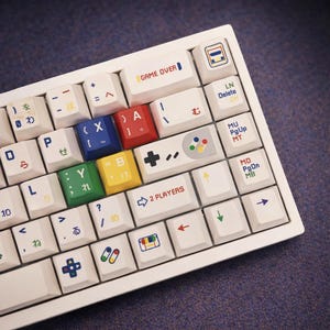 Juego de teclas retro SFC de 142 teclas – PBT blanco con sublimación de tinta, perfil Cherry – Teclas japonesas para juegos para teclado mecánico MX