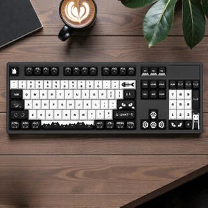 Black Cat Anime-tangentbord 127 tangenter – PBT-färgsublimering komplett tangentbordsset för mekaniskt tangentbord – anpassat speltangentbord MX-kompatibelt