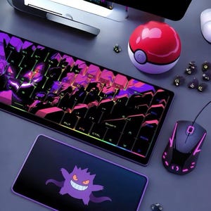Gengar Pokémon Keycaps Set 129 Keys | PBT Dye Sublimation | Cherry Profile | MX Mechanical Keyboard | Purple Pink Anime Gaming Keycaps