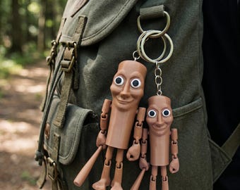 Shan Hai Jing Inspired Wood Stick Figure Keychain (Tung Tung Tung Sahur Style) | 3D Printed Keyring | Articulated Wood Man Keychain