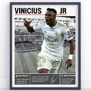 Soccer Legend Football Poster Vinicius Junior Printable Wall Art Decor Soccer Art Motivational Quote Signature Gift Present Instant Download