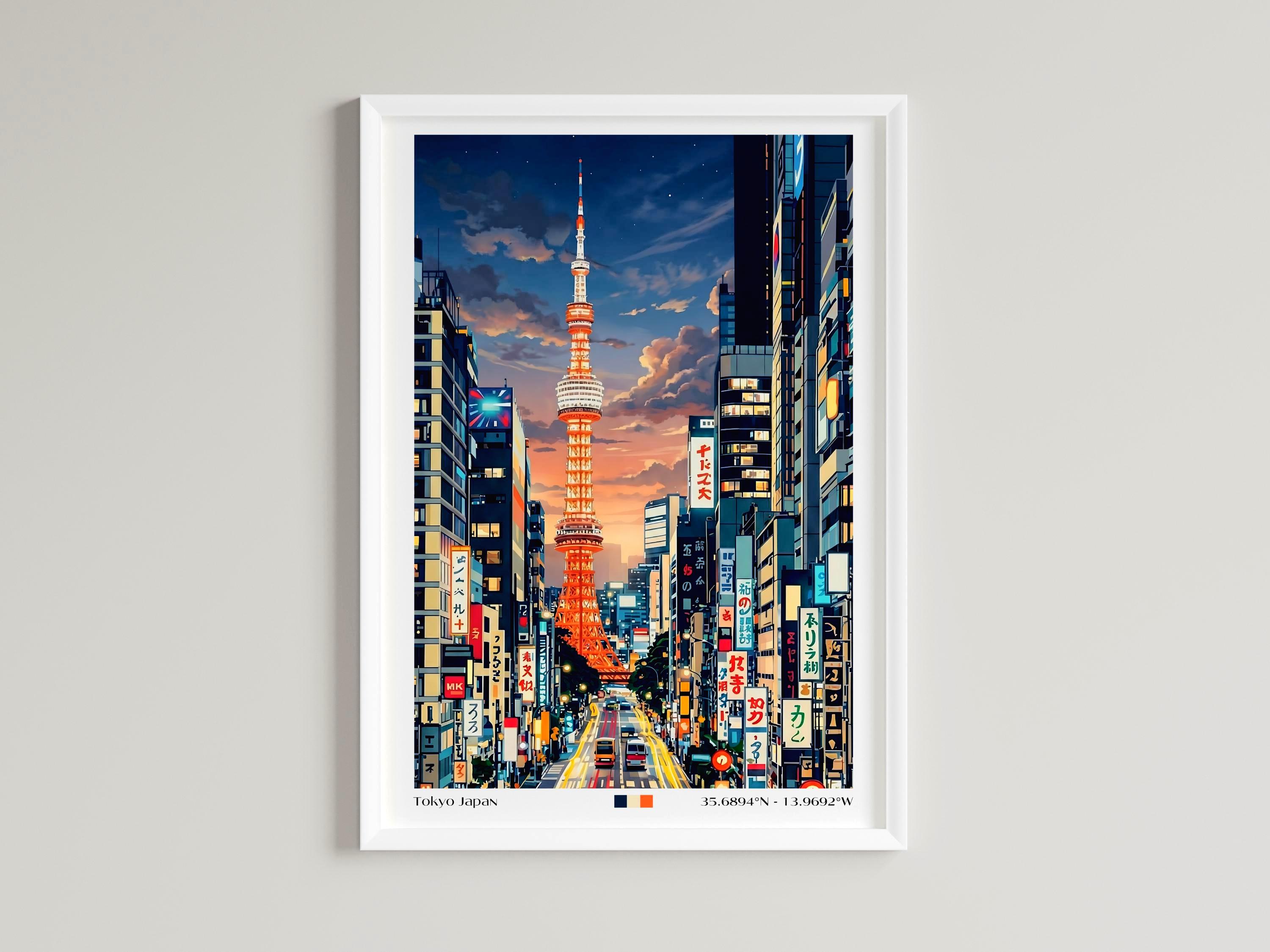 Tokyo Japan Watercolor Wall Art Travel Poster: Cityscape Urban