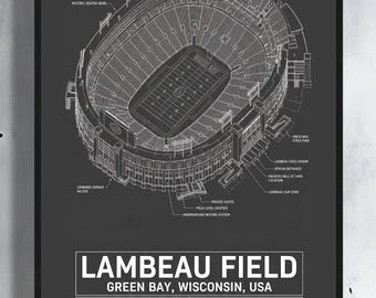 Lambeau Field Stadium Blueprint Poster: Green Bay Packers NFL Football Gift Print & Digital Download