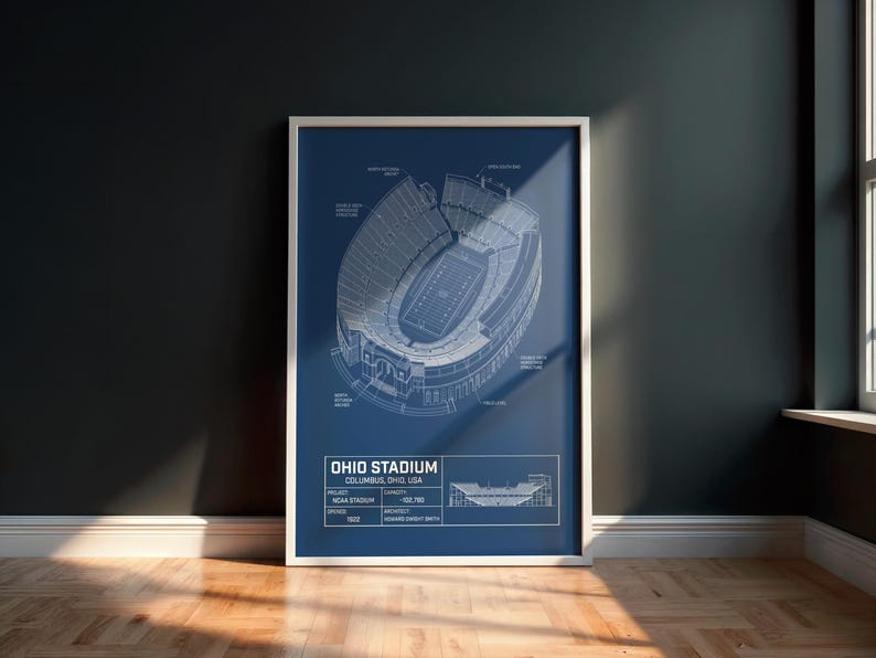 Ohio Stadium Blueprint Poster: Buckeyes Art NCAA Football Gift for Fans ...