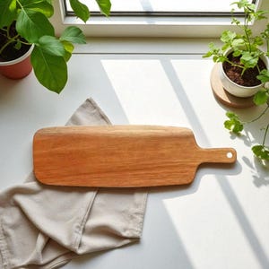 Acacia Wood Cutting Board with Handle: Long Slim Serving Tray