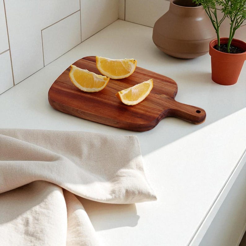 Acacia Wood Cutting Board with Handle: Rustic Kitchen Serving Tray