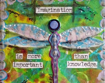 Sale - IMAGINATION - Dragonfly, Mixed Media Original Art, Nature, Butterfly, Soulful Art by Alicia Hayes