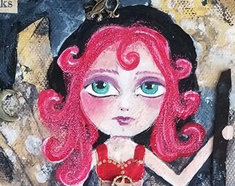 CHARLOTTE the Witch - Mixed Media Original Painting 8 x 8 inches on Canvas - By Alicia Hayes