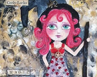 CHARLOTTE Mixed Media Original, Cute Witch, Halloween Decor, Witch, Art, Original Painting by Alicia Hayes