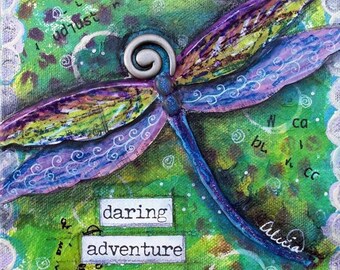 Sale - DARING ADVENTURE - Mixed Media Original Painting 6 x 6 inches on Canvas - By Alicia Hayes