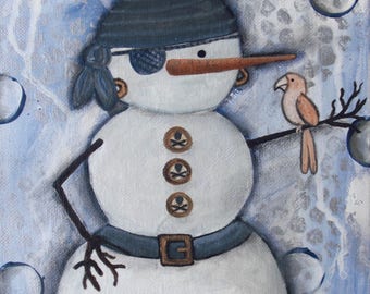 ATTITUDE SNOWMAN, Pirate - Mixed Media, Original Art, Holiday Decor, Christmas, Original Painting di Alicia Hayes