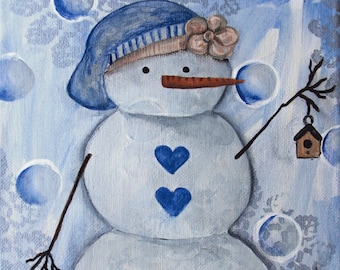 ATTITUDE SNOWMAN, Shop Girl - Mixed Media, Original Art, Holiday Decor, Natale, Original Painting di Alicia Hayes