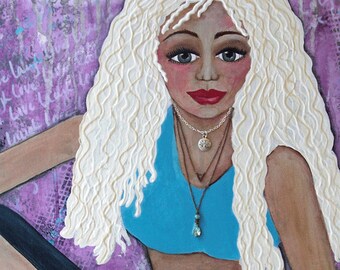 BOHO GIRL, ACEO print, Mini Art Print, Collectible Art, Trading Card, Mixed Media Art, Bohemian Gypsy Art, Free Spirit, California Girl