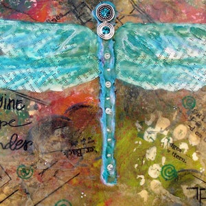 DRAGONFLY, ACEO, Animal Art, Turquoise, Free Spirit, Change, Nature Art, Mini Art Print, Collectible Art, Mixed Media, Art Print, Art Card