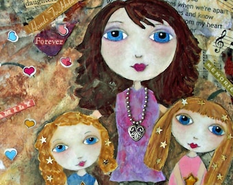 DAUGHTERS, ACEO, Girls, Family, Sisters, Friends, Girl Power, Mother Daughter, Mini Art, Collectible Art, Mixed Media, Art Print, Art Card