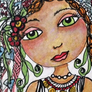 ALOHA GIRL, Boho Sammlerstück, Free Spirit Girl, ACEO Druck, Mädchen Kunst, Mini Sammlerstück, Girl Art, Gypsy Soul, Beach Art,