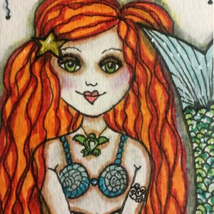 CHLOE, zeemeermin kunst muur decor, soulvol, vrije geest meisje, ACEO print, meisje kunst, mini verzamelkunst, ACEO meisje kunst, roodharige meisje zeemeermin