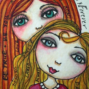 Always and Forever-kunst, moeder-dochterkunst, Free Spirit Girl, ACEO-print, meisjeskunst, mini-verzamelkunst, ACEO Girl Art, To the Moon and Back