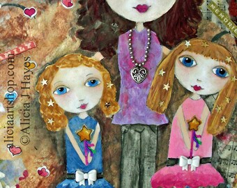 DAUGHTERS, ACEO, Mini Art Print, Collectible Art, Soulful Art, Gift Card, Trading Card, Mixed Media Art Print, Family First, Strong Family