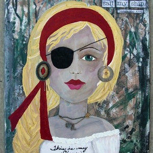 PIRATE GIRL, Mixed Media Original, Mixed Media Art, Pirate, Blonde Girl, Strong Girl, Wall Decor, Character Art, Soulful Art, Original Art image 5